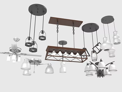 Contemporary Pendant Light Designs With Various Shapes And Metal Frames For Interior 3d model