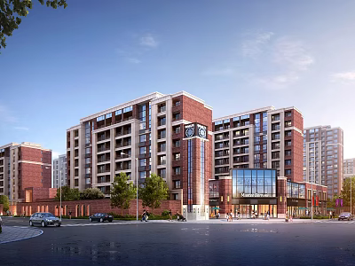 Modern Multi Story Residential Buildings In Urban Area With Greenery 3d model