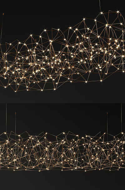 Modern Geometric Golden Wire Structure Chandelier With Unique Warm Lighting Design 3d model