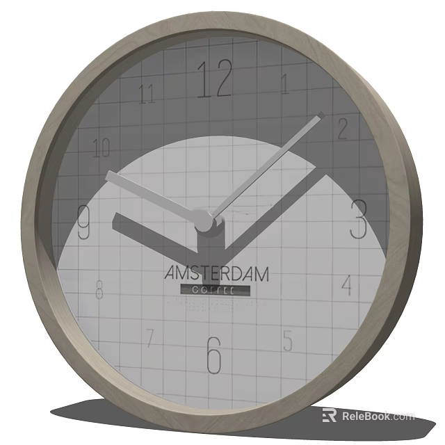 Round Amsterdam Clocks Wall Clock With Numbered Dial Grid Background And Wooden Frame 3d model 