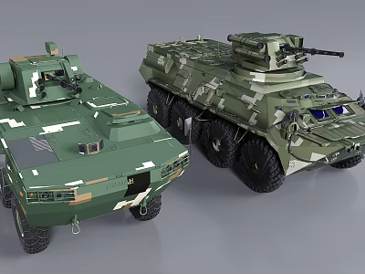 Green Camouflage Wheeled Military Tanks With Mounted Machine Guns And Modern Exterior Design Details 3d model