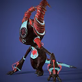 3D Character Creature Design With Black Body Red Horns Blue Eyes And Heart Symbol