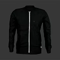 Black Casual Jacket With Stand Collar Long Sleeves And Zipper Closure