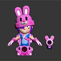 Pink Rabbit Helmet Character With Purple Hair Blue Outfit And Rabbit Accessory