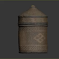 Traditional Handwoven Brown Storage Jar With Intricate Geometric Patterns And Lid