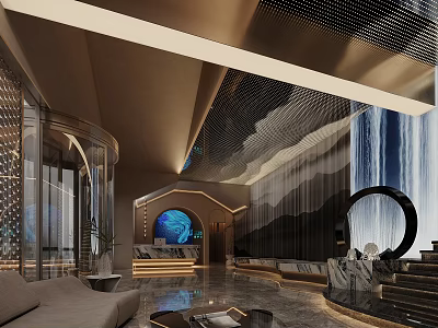 Luxury Modern SPA Sauna Interior Design With Waterfall Decor And Marble Elements 3d model