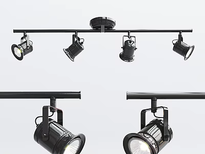 Modern Black Track Mounted Downlights And Spotlights With Multiple Adjustable Heads For Interior Lighting 3d model