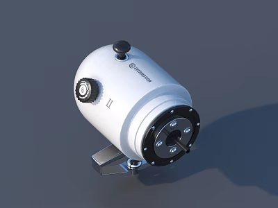 Parker White Circular Industrial Engine with Black Knob and Metal Base Structure 3d model