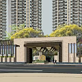 Modern Urban Building With Green Facade Trees Pedestrians And High Rise Background