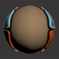 Carved Egg Shaped Sculpture With Golden Body Red Green Accents And Wooden Base