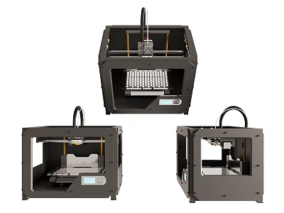Office Appliances Modern 3D Printers with Black Design for Office Use Shown from Multiple Angles 3d model