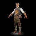 Man In White Shirt Gray Vest Brown Apron With Pockets Leather Gloves And Brown Boots
