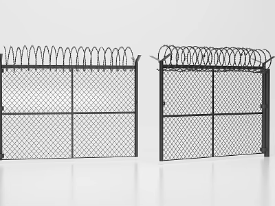 Black Wire Mesh Security Fence with Barbed Wire and Double Gate Mesh Structure 3d model