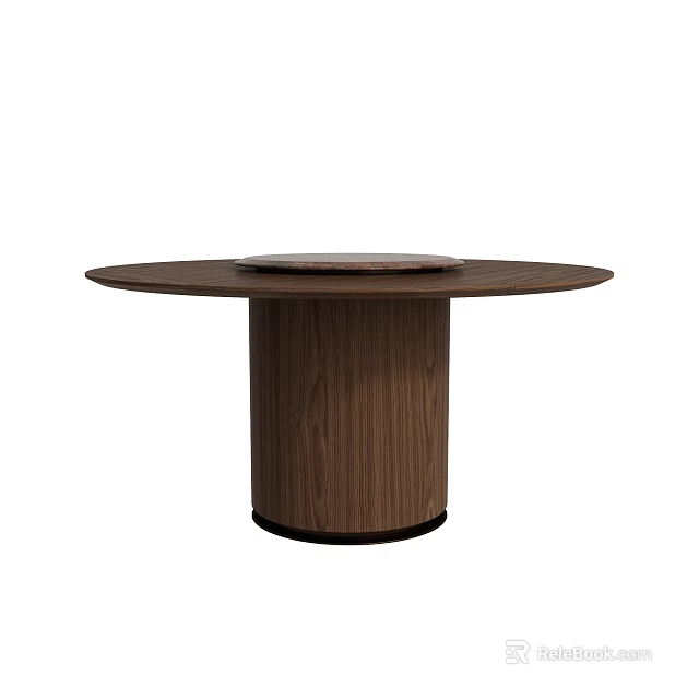 Modern Round Wooden Dining Table With Cylindrical Leg And Solid Wood Top 3d model