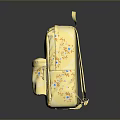 Stylish Yellow Backpack With Cute Floral Pattern And Small Front Pocket For Daily Use 3d model