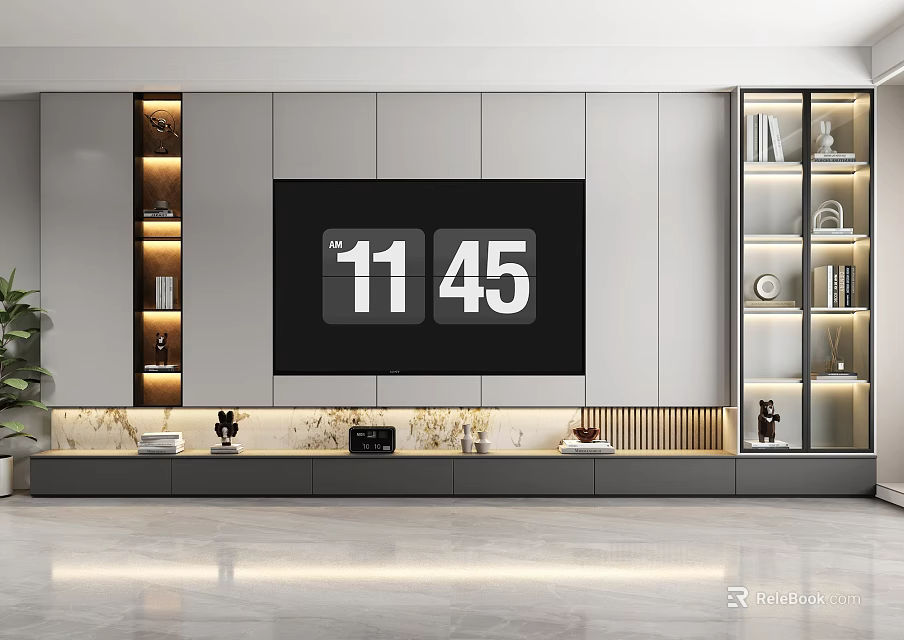 Elegant Modern TV Cabinet With LED Lighting Glass Doors And Storage Drawers 3d model 