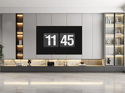 Elegant Modern TV Cabinet With LED Lighting Glass Doors And Storage Drawers 3d model