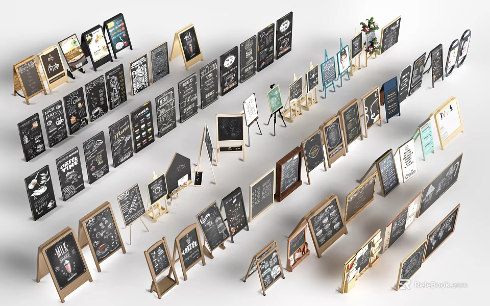 Various Wooden Frame Display Boards With Different Designs For Retail Advertising 3d model 