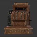 Vintage Wooden Commercial Cash Register With Ornate Carvings And Classic Design