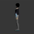 3D Anime Female Character Model With Black Hair Blue Outfit And Gray Boots