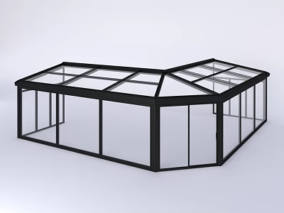Modern Glass Sunroom With Black Frame And Transparent Corner Structure Design 3d model