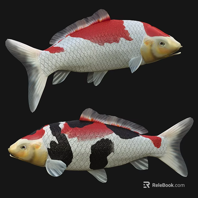 Vibrant Koi Fish With Red White And Black Color Patterns Swimming Gracefully 3d model 