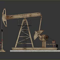 Detailed Wooden Oil Pumpjack Model With Ladder Base And Small Figure