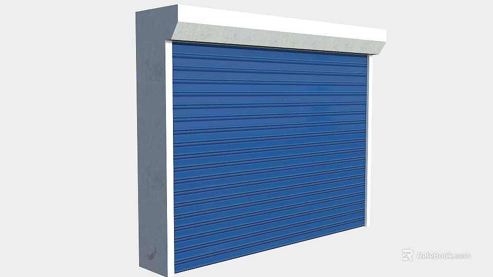 Blue Roller Shutter Installed On Gray Wall With White Top Design 3d model 