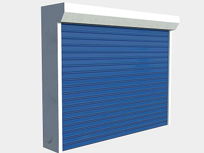 Blue Roller Shutter Installed On Gray Wall With White Top Design 3d model