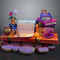 Vintage Writing Desk Setup With Paper Quill Ink Bottle Flowers Books And Teacup