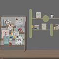 Wooden Bookcase And Wall Mounted Shelves With Colorful Books And Decorative Items