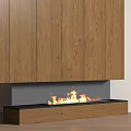Modern Built in Fireplace Interior with Wooden Cabinets and Burning Flames Design