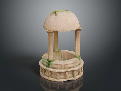 Historical Stone Structure With Dome Columns Base And Green Moss Accents 3d model
