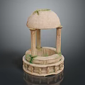 Historical Stone Structure With Dome Columns Base And Green Moss Accents 3d model