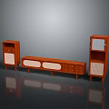 Brown Wooden TV Stand Set With Drawers Grid Doors For Electronic Devices Storage