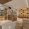 Organized Tobacco And Wine Shop Interior With Wooden Shelves And Product Displays