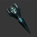 Futuristic Blue Sci-Fi Spaceship Model With Sleek Design And Glowing Cockpit
