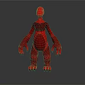 Abstract Red 3D Creature Model With Long Arms Claws And Textured Body