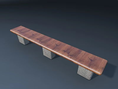 Outdoor Bench With Wooden Seat And Three Sturdy Stone Legs For Garden Use 3d model