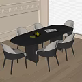 Oval Dark Dining Table And Chairs Set With Fruit Bowl Open Book In Bright Room