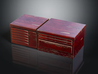 Red Wooden Vintage Shoe Cabinet With Double Sections And Drawers Design 3d model