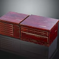 Red Wooden Vintage Shoe Cabinet With Double Sections And Drawers Design
