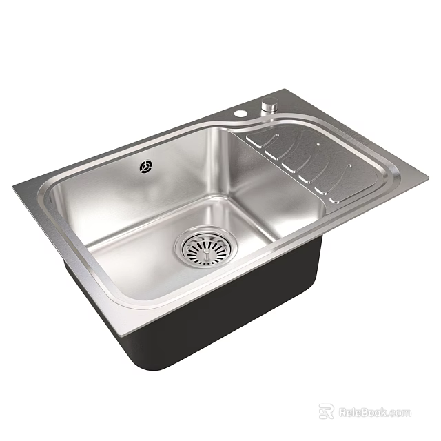 Stainless Steel Single Bowl Kitchen Sink With Built In Drainer For Home 3d model 
