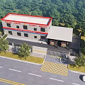 Modern Fire Station Surrounded by Green Trees With National Flag Watchtower and Vehicles on Road