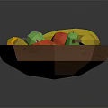 Colorful Low Poly Assorted Fruits in Wooden Bowl with Banana Apple Orange Pear