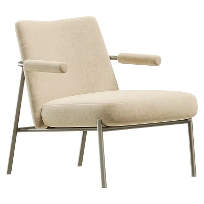 Beige Upholstered Leisure Chair with Metal Frame and Comfortable Armrests for Modern Living Spaces 3d model