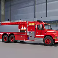 Red Fire Truck Parked In Industrial Warehouse With Metal Structure And Spacious Interior