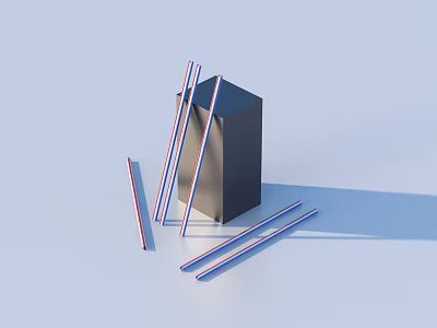 Black Cubic Container And Red Blue Striped Chopsticks On Light Blue Background 3d model
