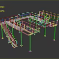 Industrial Steel Platform Structure With Staircase Railings And Support Columns 3d model