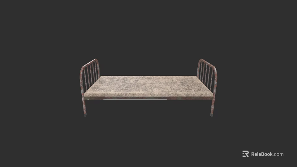 Vintage Metal Bed Frame With Patterned Mattress On Dark Background 3d model